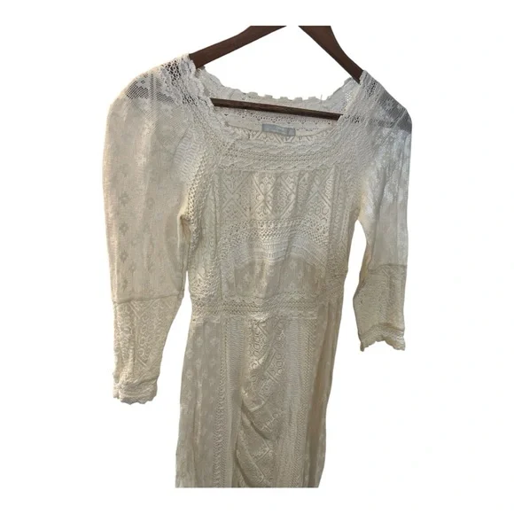 ZARA IVORY CREAM CROCHET LACE MIDI DRESS SIZE US SMALL - Picture 5 of 14